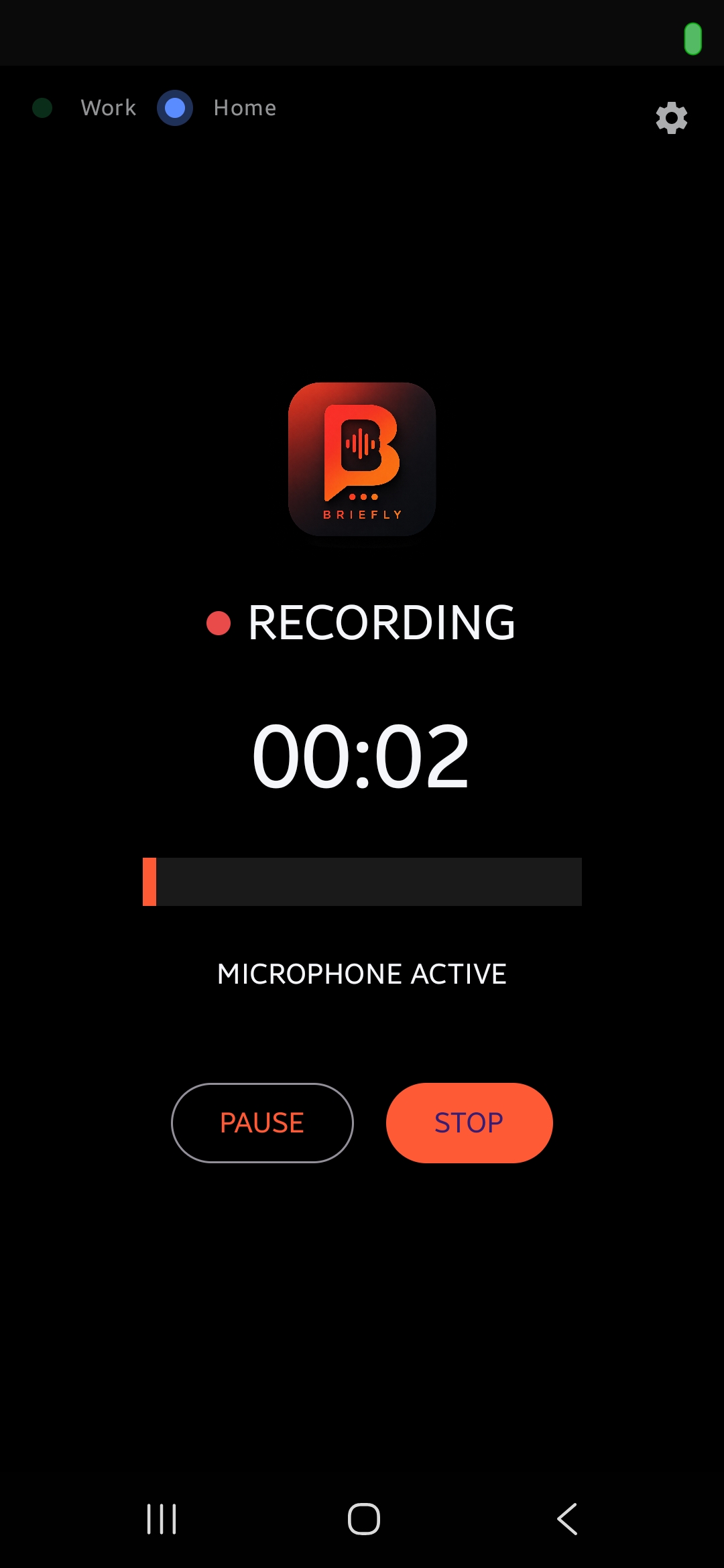 Briefly Android appliance actively recording a meeting